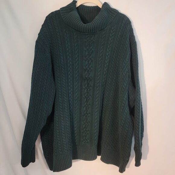 Gorgeous Emerald Green Pullover Cableknit Fisherman Turtleneck Sweater 5x - Picture 1 of 6